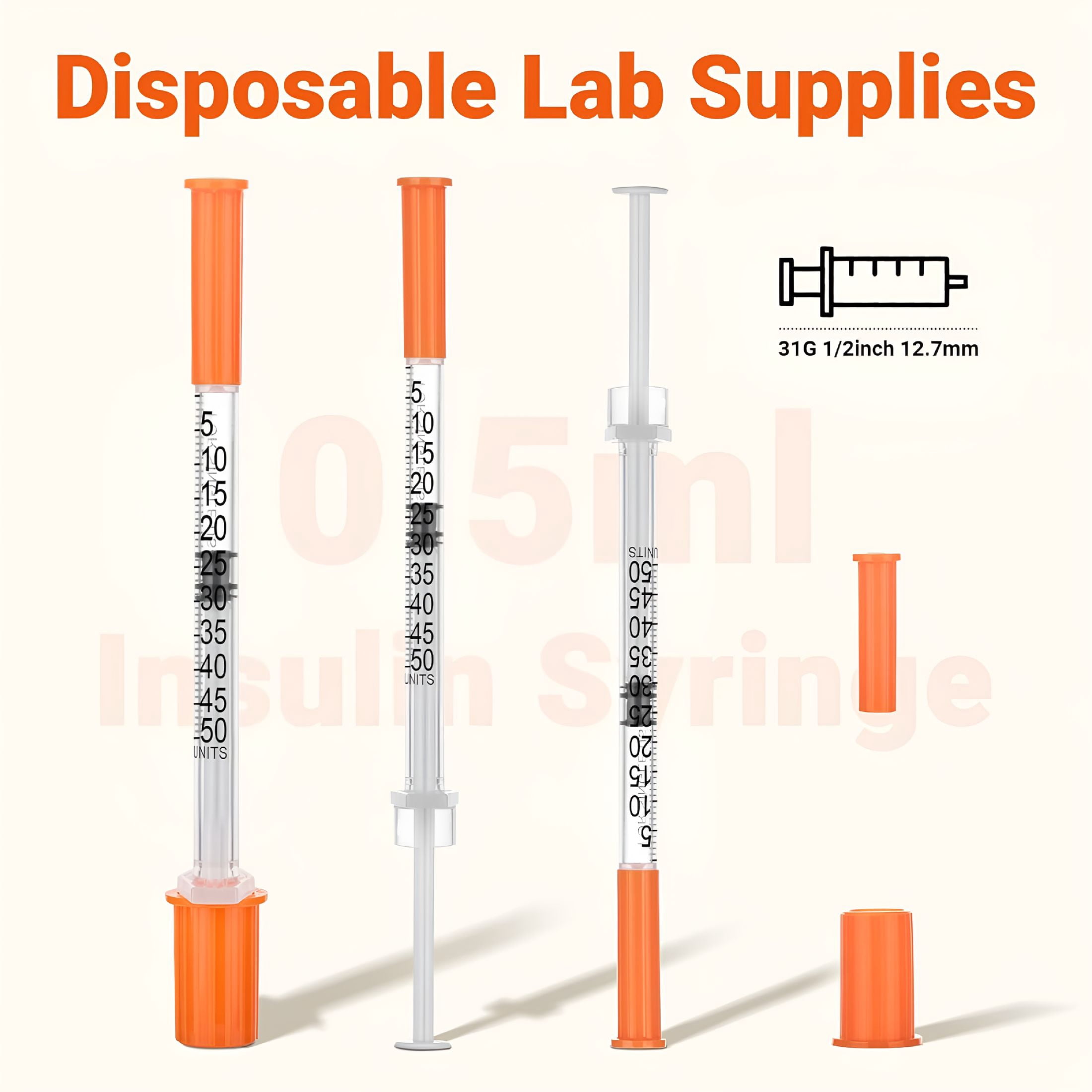 XIRQI 0.5Ml/Cc Lab Liquid Dispensing Syringes 31G,5/16"- 8Mm Individually Wrapped (Box of 100)