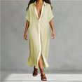 thumbnail image 2 of XIAONU Womens Solid Maxi Dress Short Sleeve Collared Contrast Split Shirt Dress, 2 of 4