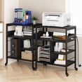 thumbnail image 4 of Ourlova Printer Stand Large Printer Table with Power Outlets and USB Ports Mobile Printer Stand 4 Tier Rolling Printer Cart with Wheels for Desktop CPU Home Office Living Room Rustic Black, 4 of 8