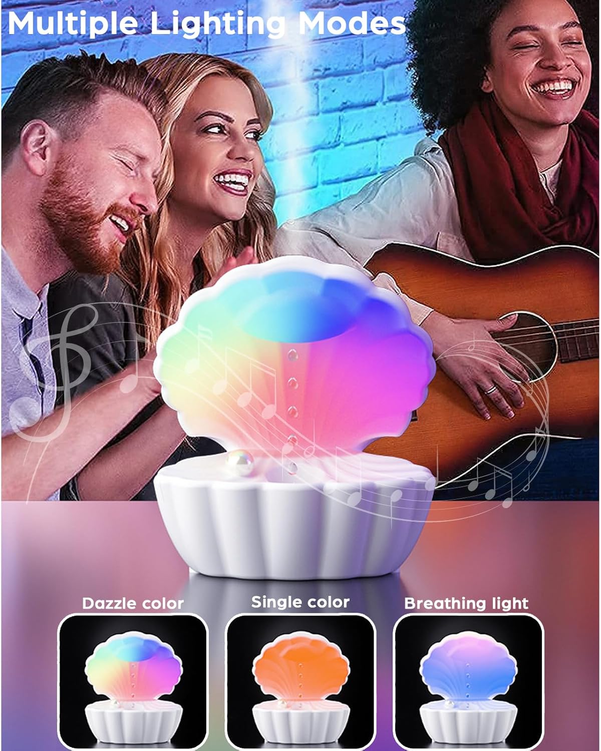 Anti Gravity Humidifier Water Drop Bluetooth Speaker Pearly Shell-Shaped with RGB LED Night Light 550ml Mist Humidifier Bedside Lamp Auto Shut-off Desktop Humidifier for Bedroom Home Office (Pink)