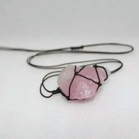 Raw Natural Rose Quartz Crystal Pendant Chakra Healing Stone Necklace Braid Rope
