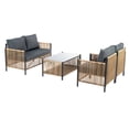 thumbnail image 7 of 4 Pieces Patio Furniture Set, Outdoor Patio Conversation Set for 4, Garden PE Brown Wicker Loveseat Chair with 2 Single Sofas and Tempered Glass Coffee Table for Backyard, Pool, Deck, Garden, 7 of 7