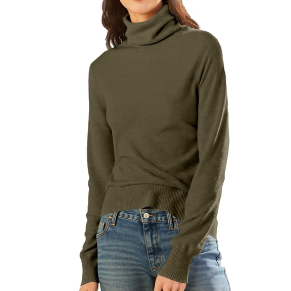 Kixjoy Sweaters for Women Oversized Lightweight Mock Neck Knitted Sweater Long Sleeve Thermal Basic Slim Fit Pullover Casual Fall Cozy Womens Sweater, Army Green M