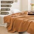 thumbnail image 6 of Lightweight Waffle Weave Blanket Queen Size, Breathable & Ultra Soft, 43.30"x 59.05" Soft & Cozy Thin Blanket, Perfect for Summer & Hot Sleepers, Bed, Home Decor - Mediterranea (Orange), 6 of 8