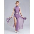 thumbnail image 3 of YiZYiF Girls Lyrical Dance Costume Keyhole Back Sleeveless Rhinestones Split Dress Dancewear Light Purple 6, 3 of 7