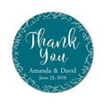 thumbnail image 1 of Darling Souvenir Personalized Bride Groom Names And Date Envelope Seals Round 45 Pcs Swirl Border Thank You Stickers-Teal Blue, 1 of 3