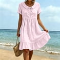 thumbnail image 7 of Horkkom T Shirt Dress Women Summer Solid Color Mini Dresses Vacation Loose Short Sleeve Dress, S-3XL, 7 of 7