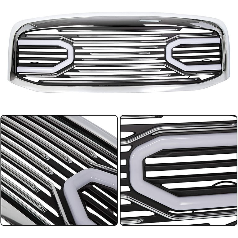 Chrome W/Light Front Hood Big Horn Grille Replacement Shell Grill
