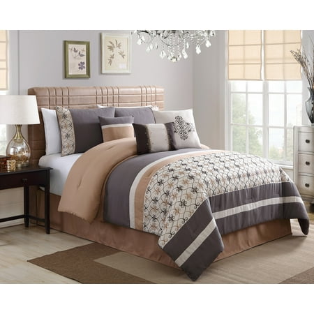 comforter piece queen king embroidered splendor walmart embroidery bedding brown tan grey floral embrodiery pc bohemian chinensis damask gray today