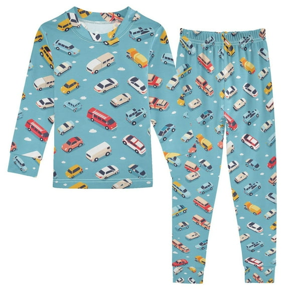 joogoo Cartoon Cars 2 Piece Long Sleeve Tee and Pants Cotton Pajama Set 5Y
