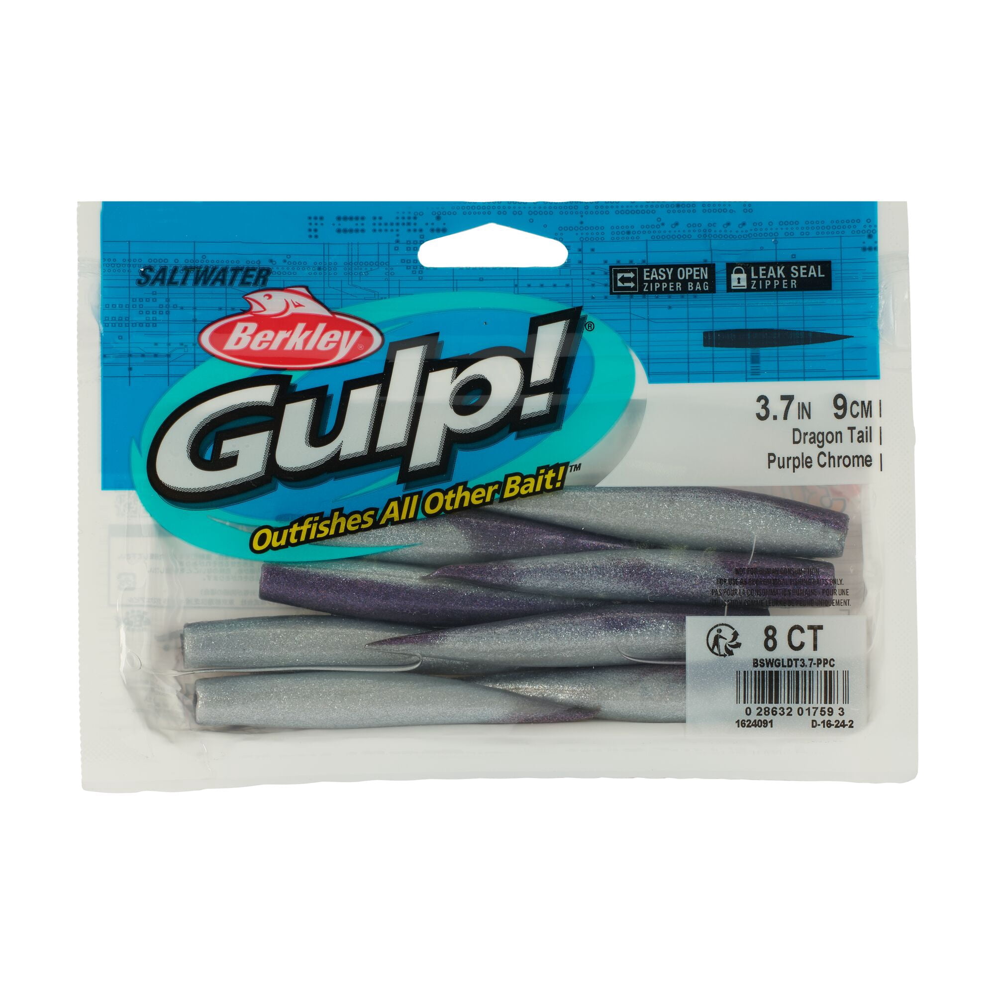 Berkley Gulp!® Saltwater Dragon Tail, 3.7 in, Twitch Baits, Purple Chrome (8-count)