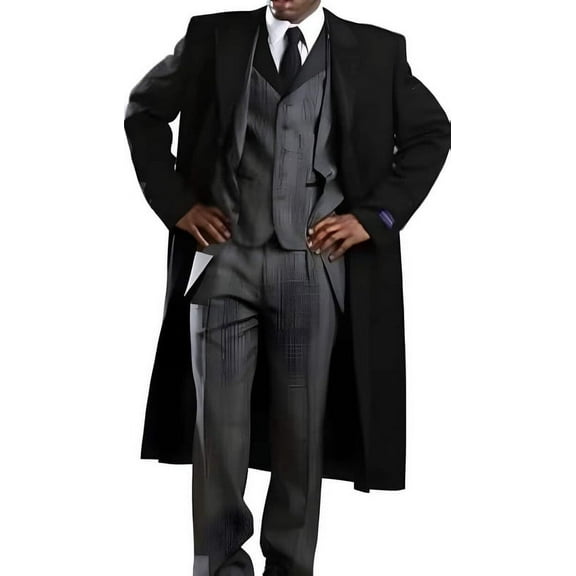 Mens Three Button Coat Classic Full Length Fashion Top Coat Black