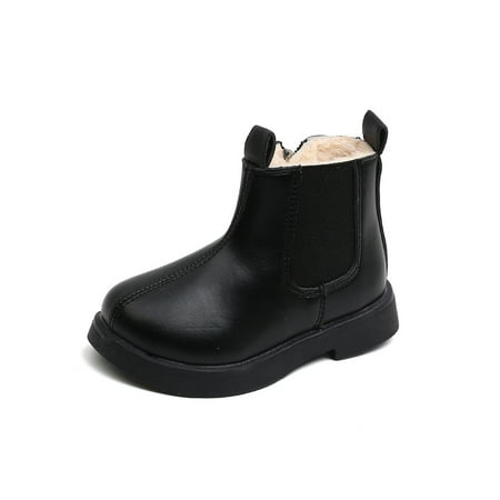 

Rotosw Girls Boys Chelsea Boots Comfort Winter Boot Casual Ankle Booties Children Warm Bootie Kids Slip Resistant Side Zipper Black with Plush Lined 9C