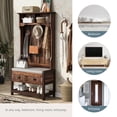 thumbnail image 3 of 69" Hall Tree with 4 Hooks and Hinged Lid 2 Open Shelves and 2 Drawers Coat Hanger for Entrance Hallway Living Room, Brown, 3 of 6