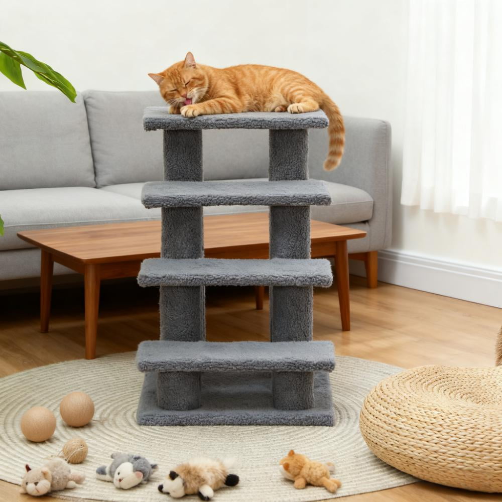 Zephypaws Multi-Step Pet Stairs for High Beds & Sofas,Gray,4-Step,with Cat Scratching Post Gray