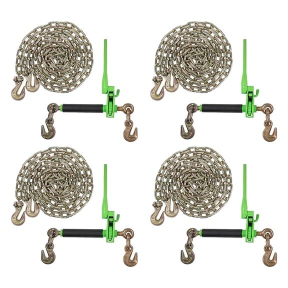4 Pack Chain Load Binder Kit - 5/16"-3/8" Quick Ratchet Folding Load Binder with Grab Hook 7,100 lbs WLL & 4 Pack 5/16"x20' G70 Transport Tow Chain 4,700 lbs WLL, Tie Down for Hauling