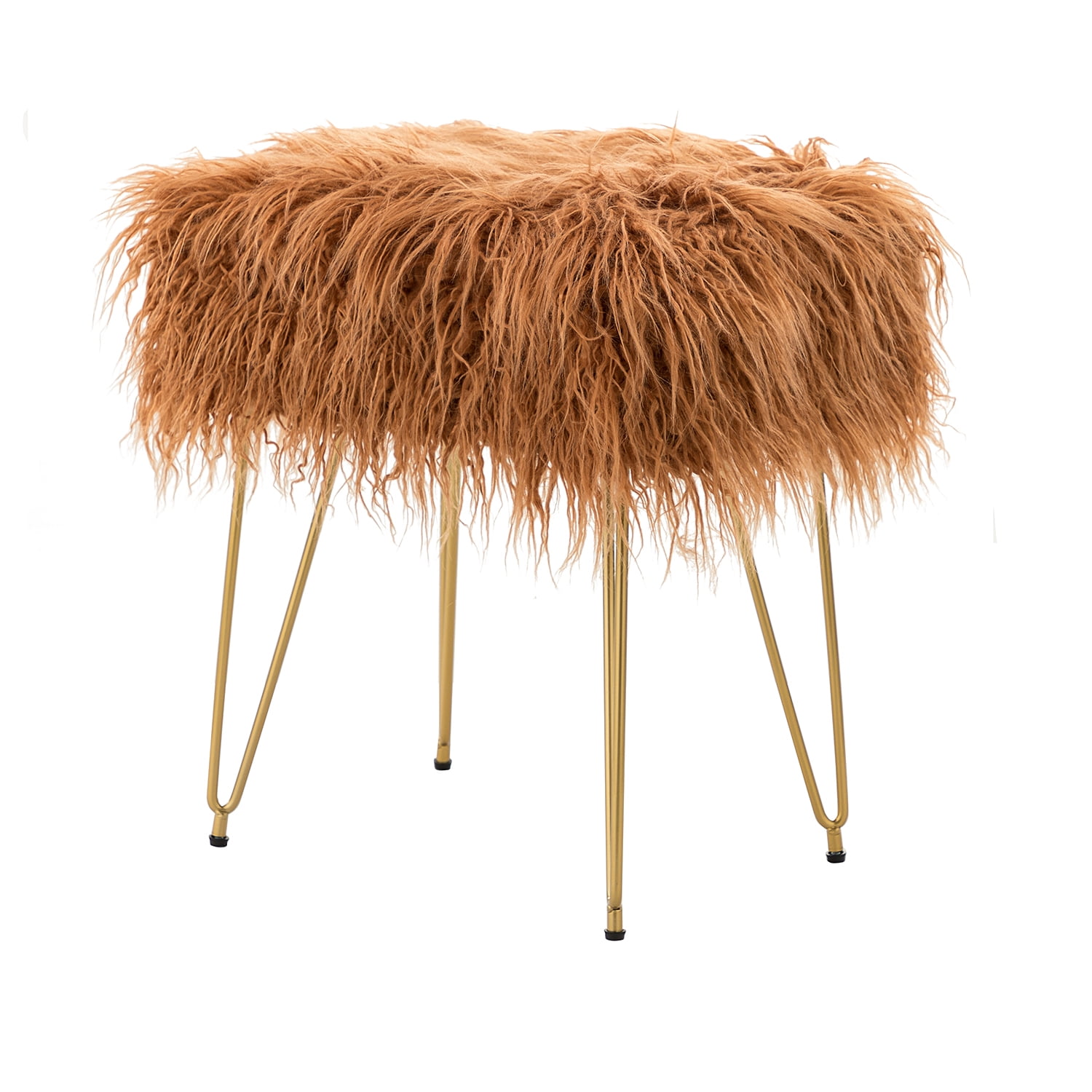 Vanity Stool Square Furry Fur Ottoman Shaggy Long Hair Small Foot Stool