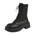 thumbnail image 2 of Viluyesy Womens Combat Boots Platform Lace Up Round Toe Faux Leather Comfortable Walking Casual Shoes Black Size 8.5, 2 of 9