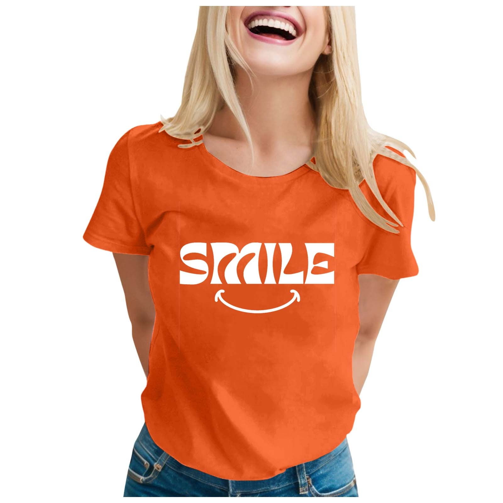 TSADFHJI Cute Tops Women's Letter Print Short Sleeve Crew Neck T