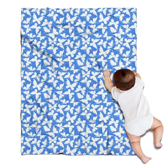 Blue White Butterfly Pattern Blanket,Comfortable Soft Flannel Throw Blanket,All Season,Warm Lightweight Blankets for Sofa Bed Couch Living Room Chair,30"x40"
