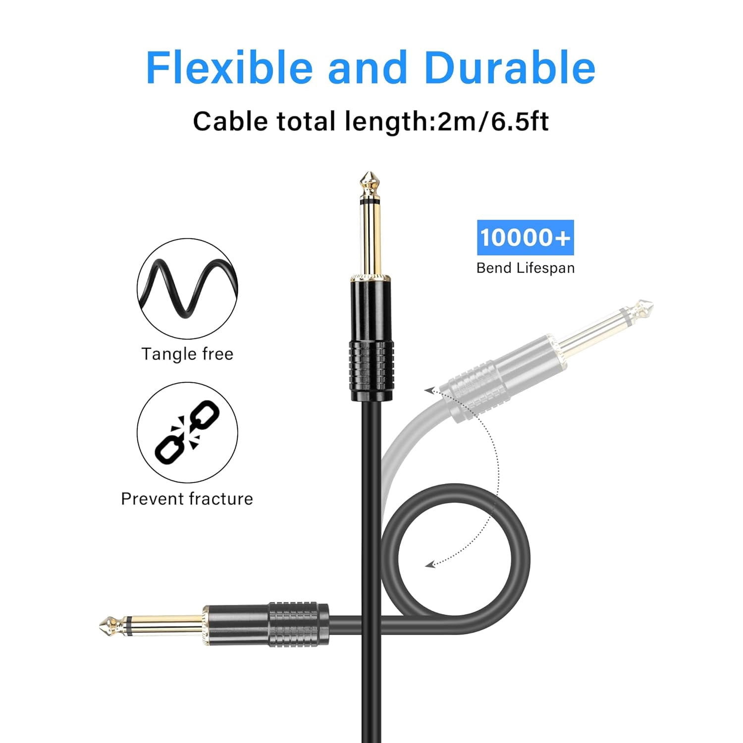 JJEAN-6.5FT 1/4" TS Extension CableGold Plated 1/4" (6.3mm) TS Mono Male to Female Guitar Extension Cable