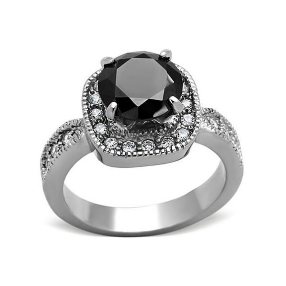 3 Ct Round Cut Black Cubic Zirconia Stainless Steel Halo Engagement Ring Size 7