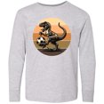 thumbnail image 3 of Inktastic Dinosaur Soccer Retro Sunset Long Sleeve Youth T-Shirt, 3 of 5