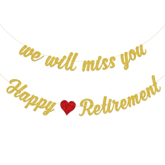 Happy Retirement Banner and We Will Miss You Banner for Retirement Party Decorations(Pre-Strung)