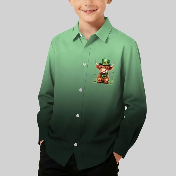 Blusa y camisa de manga larga con cuello vuelto para niños, camisa informal de moda para niños y niñas, camisa de manga larga con estampado del Día de San Patricio, camisa de manga larga con cuello vu