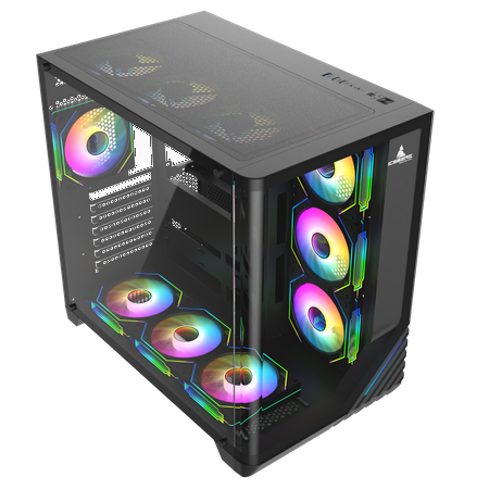 Iceberg Crystal Wave L ATX Tower Gaming PC Case Full-View Panoramic Curved Tempered Glass Includes Seven (7) aRGB Fans (Negro)