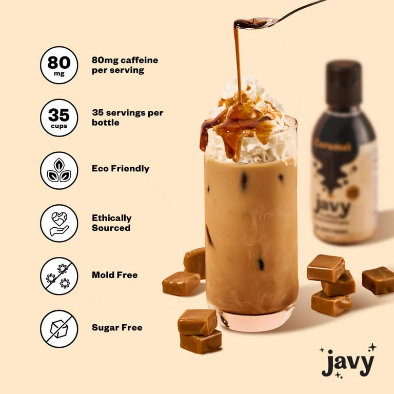 Jot Vanilla - Coffee Concentrate. 150 mg of Caffeine. One Tbsp Instantly  Creates Iced or Hot Coffee. 1 Bottle = 14 servgins. 20x Liquid Coffee.