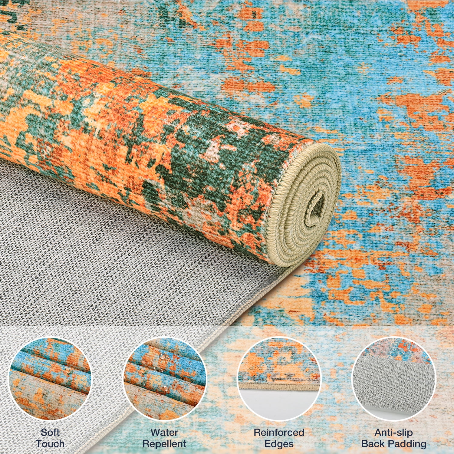 Washable Area Rugs for Living Room, Socomw 8'x10'  Modern Abstract Washable Indoor Rug, Non-Slip Soft Low Pile Carpet for Bedroom, Office, Dining Room