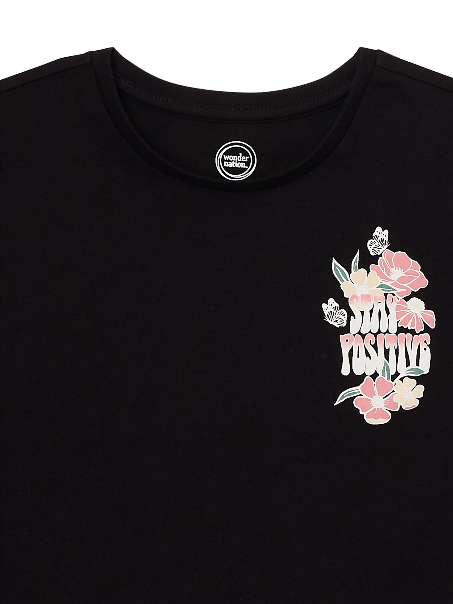 Wonder Nation Girls Cropped, Short Sleeve, Graphic T-Shirt, Sizes 4-18