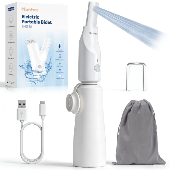 Momfree Portable Electric Bidet Sprayer, 350ml Bottle, 3 Spray Modes, USB-C Rechargeable, IPX7 Waterproof, for Travel & Postpartum Personal Hygiene
