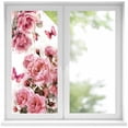 thumbnail image 2 of Pink Roses Window Privacy Film, Spring Floral Elegant Pastoral Butterfly Static Cling UV Sun Blocking Tint Film Heat Control Windows Films for Bedroom Bathroom, Window Stickers 17.7"x39.3", 2 of 8