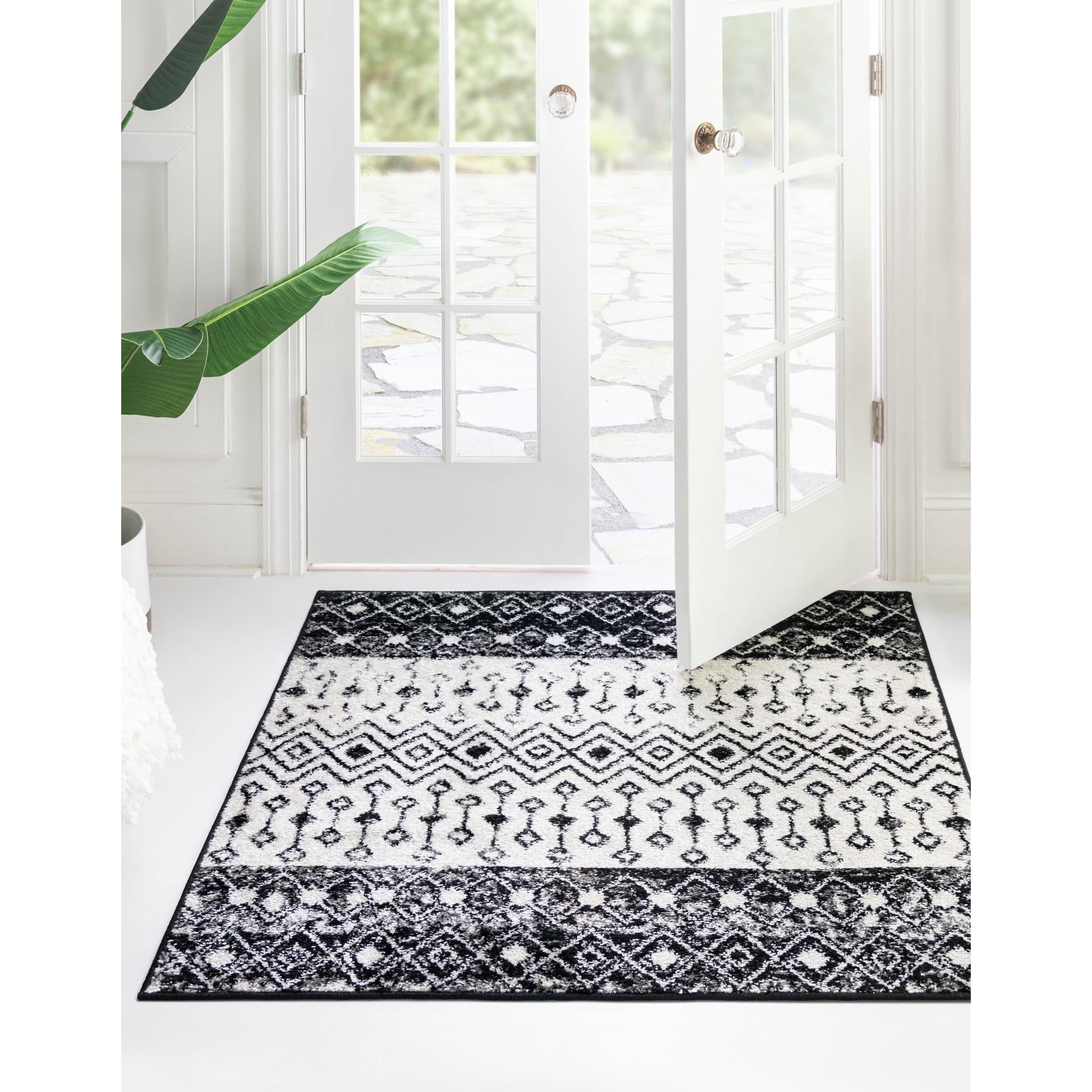 Unique Loom Tribal Trellis Collection Area Rug - Alami (3 1 Square Black and White)