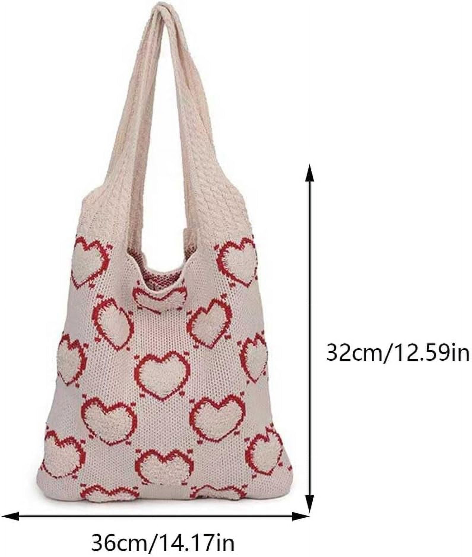 CAILDANL Crochet Tote Bag Cute Aesthetic Hobo Bag Hearts Pattern Knitted Shoulder Bag Hollow Beach Bag for Women