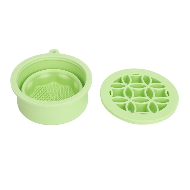 Makeup Brush Cleaner Mat, 2 In 1 Makeup Brush Cleaning Mat Silicone Makeup Brush Cleaning Pad Bowl Scrubber With Brush Drying Rack Folding Space Saving Cosmetic Brush Cleaner Bowl