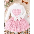 thumbnail image 2 of Toddler Girls Fall 2Pcs Outfit Long Sleeve High Neck Tops + Houndstooth Pattern Ruffled A-Line Skirt, 2 of 8