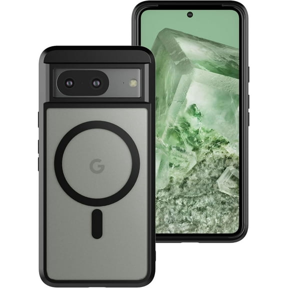 Magnetic Case for Google Pixel 8, Matte Translucent Back   TPU Bumper Shockproof Phone Cover with Built-in Magnet for Pixel 8 - Black Frost