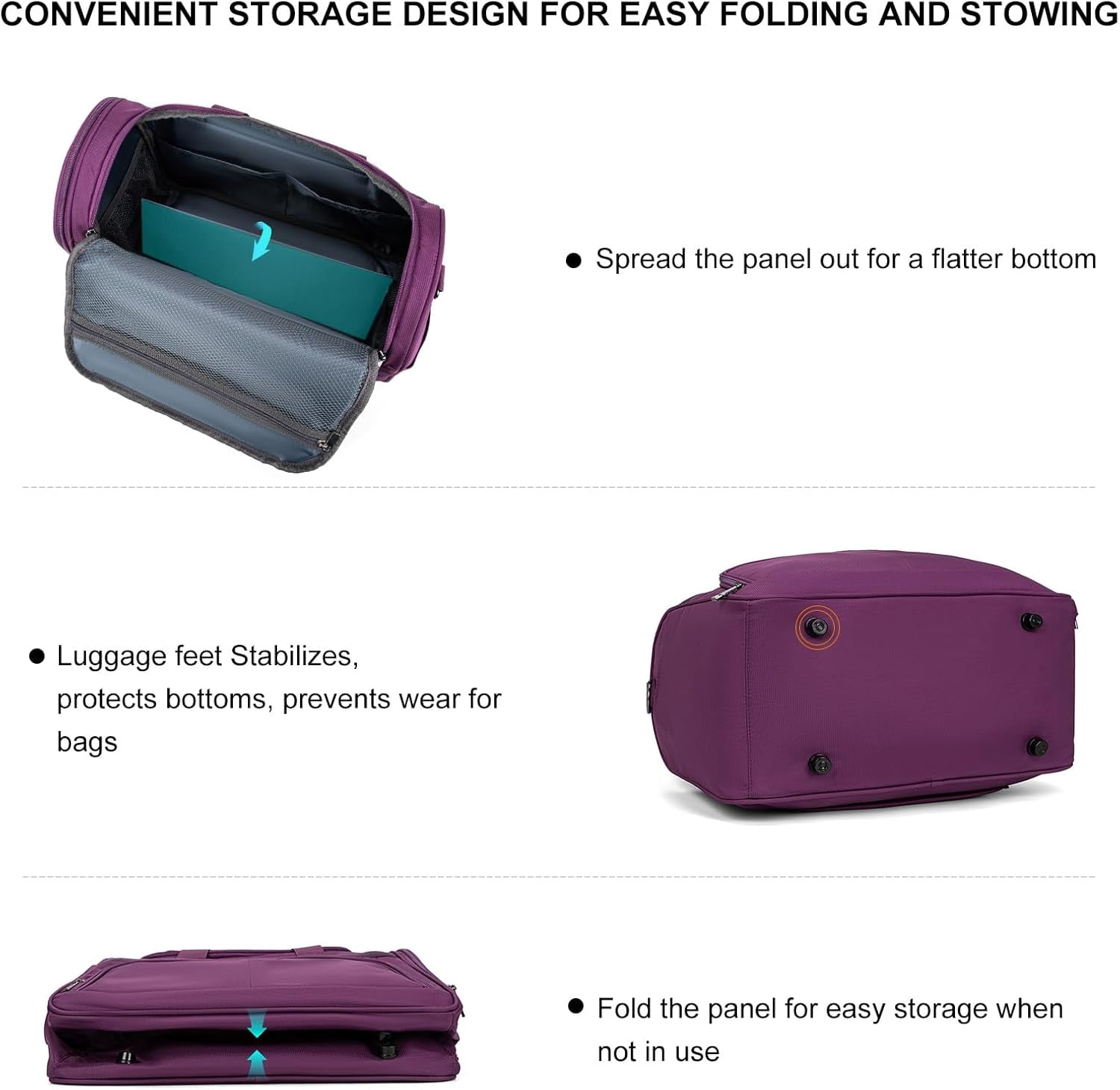 TIAWOLT Underseat Carry On luggage Bags for Travel Foldable Duffle Bag for Travel, Softside Lightweight Travel Bag Carry On Bags for Airplanes Women, Travel Tote Bags for Women Men,Purple