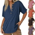 thumbnail image 2 of gakvbuo Summer !Plus Size Summer Tops for Women Henley Tops Pullover with Buttons Down Shirts V-Neck Tunics Tops Loose Short Sleeve Womens Tops Trendy Business Basic Tee Blouse, 2 of 8