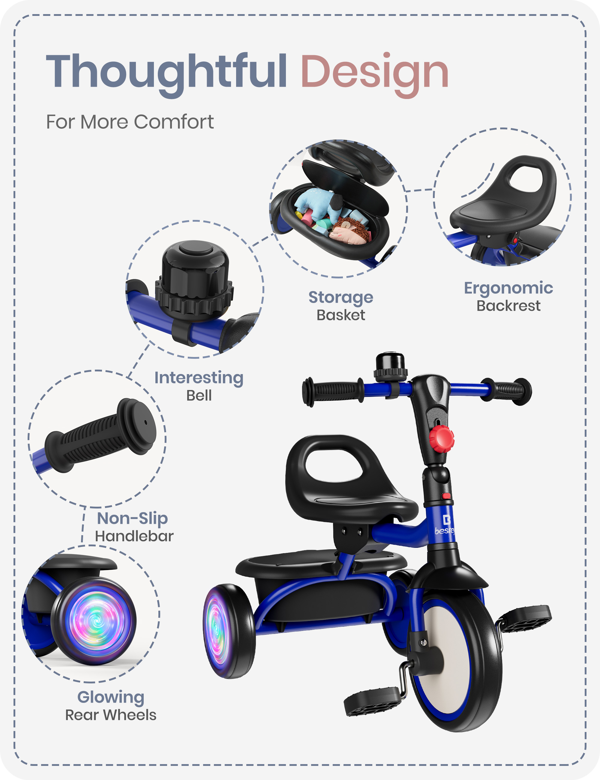 Besrey Toddler Tricycle with Flashing Wheels photo 3