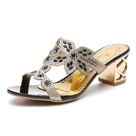 

HIMIWAY Sandals Women Slippers for Women Women s Ladies Thick Crystal Slipper Sandals Peep Toe Casual Shoes Black 39