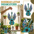 thumbnail image 2 of Bohemian Guitar Winged Dreamcatcher Hanging Ornament Stained Glass Style Resin Art Home Wall Decor Decorative Desktop Statue Accent for Anniversary Holiday Gifting Blue Turquoise, 2 of 7