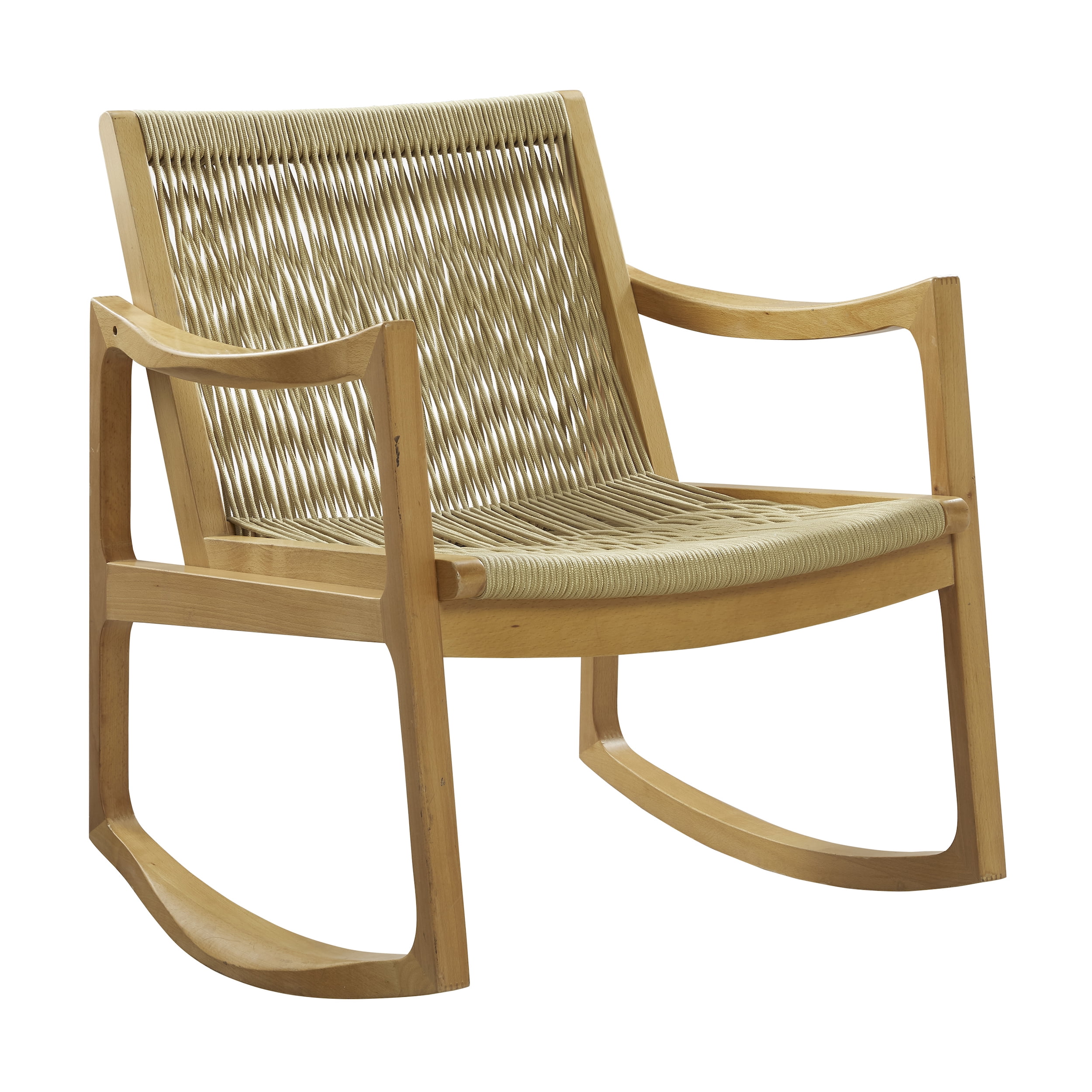Powell Quinlan Boho Woven Rope Indoor Rocking Chair, Natural