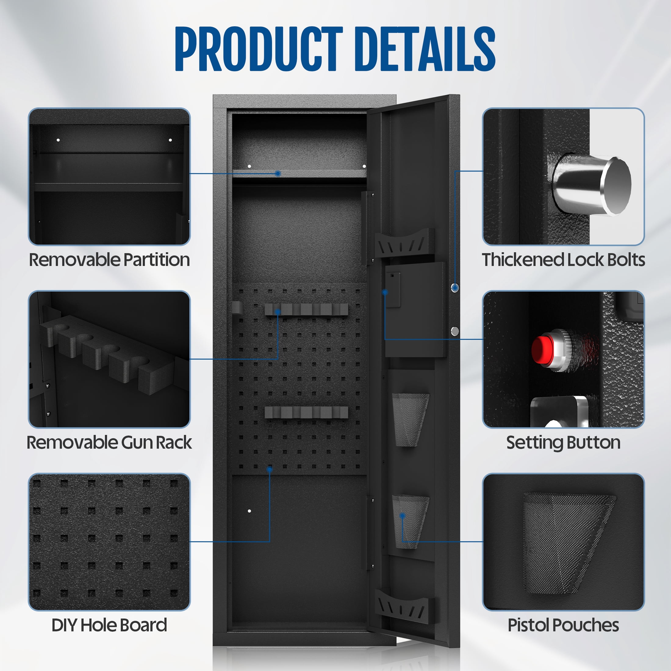 KAER 10-12 Biometric Gun Safe, Quick Access Unassembled Rifle Safe for Rifle and Shotgun, Gun Cabinet with Removable Rifle Rack