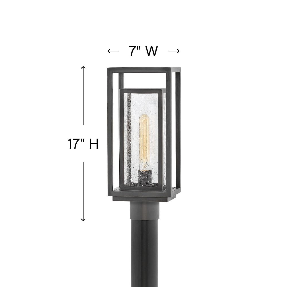 Double Frame 1-Light Medium Outdoor Post or Pier Mount Lantern in Black with Clear Seedy Glass 7 inches W X 17 inches H-Black Finish-E26 Medium Lamp