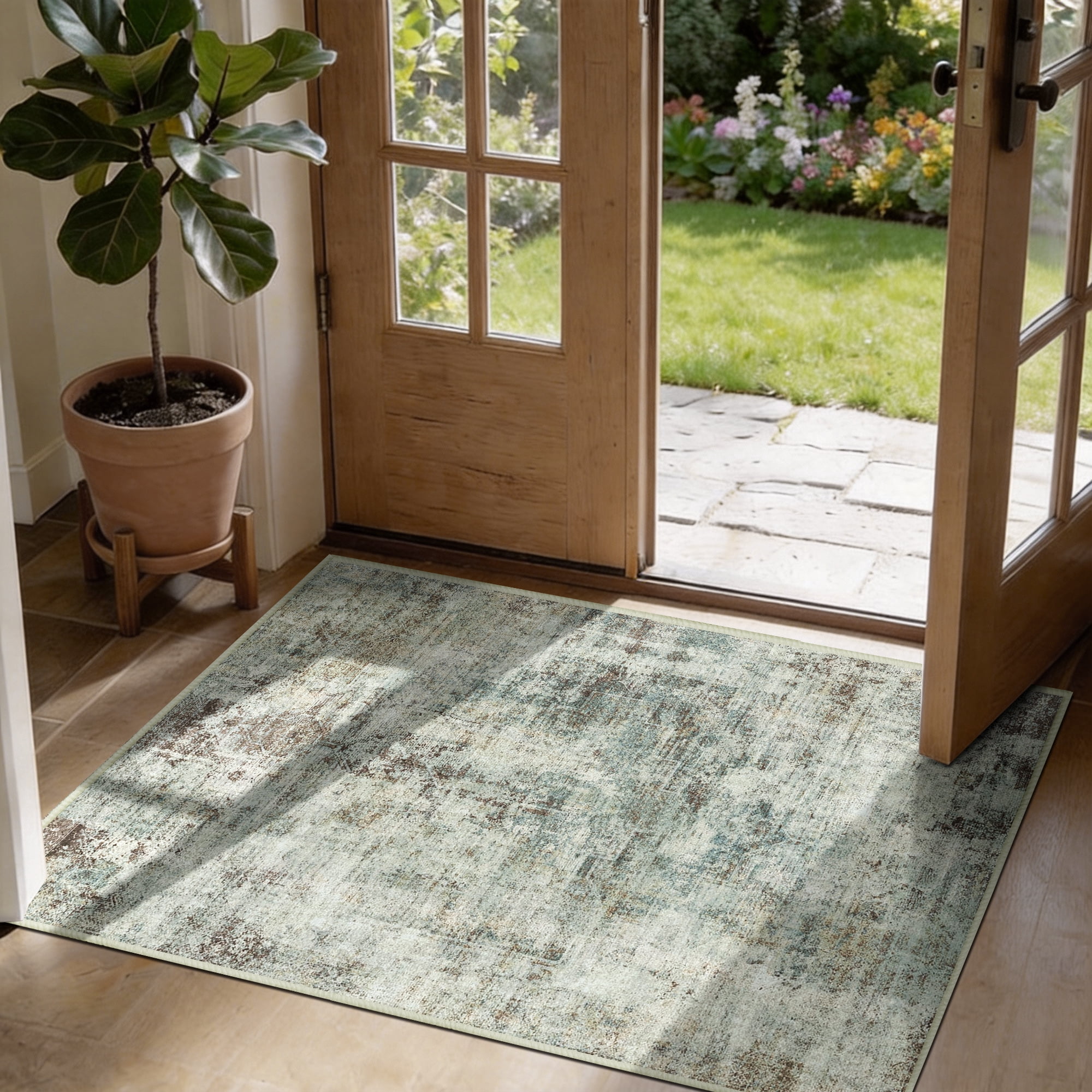 ATHOPE 2x3 Entryway Rug, Vintage Boho Medallion Rugs Non-Slip Soft Low Pile Washable Rug Large Distressed Rug Indoor Retro Carpet for Kitchen Bathroom Entrance, Gray Brown