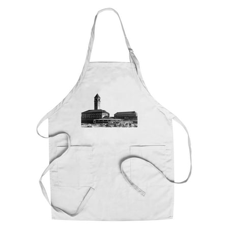 Great Northern Depot - Spokane, Washington - Exterior View of Great Northern and Union Depots (Cotton/Polyester Chef's Apron)
